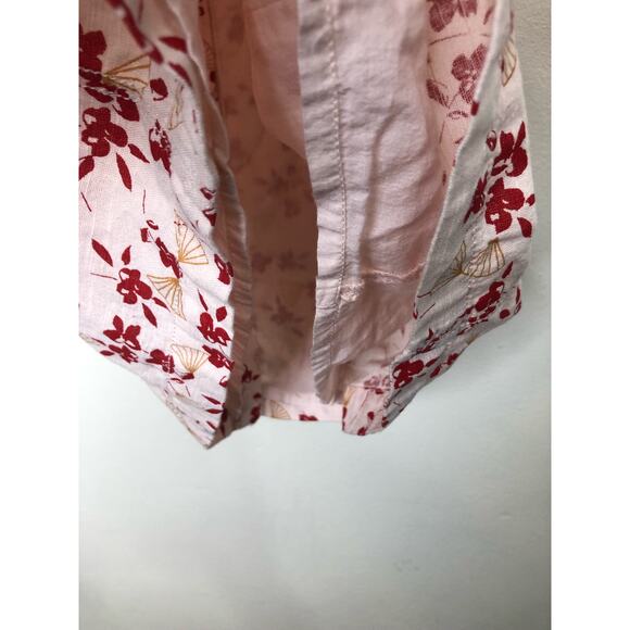 Urban Outfitters Puff Sleeve Cotton Mini Dress Fan Floral Pink Red Large - Picture 5 of 9